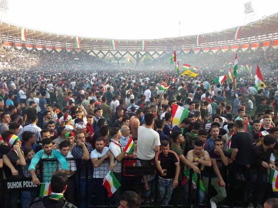 The President of the Kurdistan Region Masoud Barzani addressed thousands of people at the Zakho Stadium, Zakho, Kurdistan Region, Sep. 14, 2017. (Photo: Social Media)